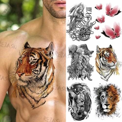 Large Watercolor Tiger Temporary Tattoos For Men Women Realistic Warrior Butterfly Fake Tatoo Holiday Waterproof Tattoo Stickers