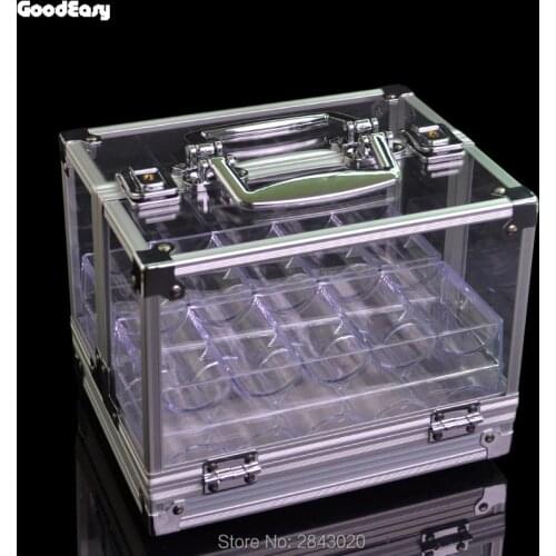 High Quality 600PCS Portable Poker Chips Suitcase Large Cases With Password Acrylic Transparent Double Open Coin Boxes