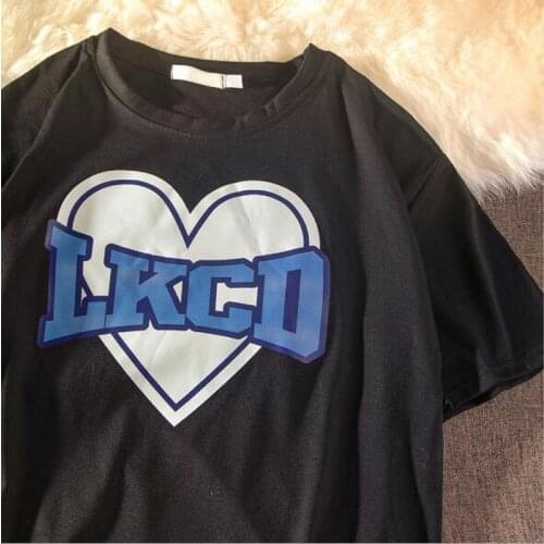 European American Style T shirt Women Heart Print Short Sleeve Round Neck Woman T-shirt High Quality Tshirt Women