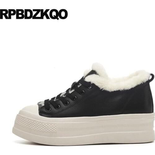 Thick Sole Platform Flats Fur Lace Up Rubber Black Winter Sneakers Elevator Trainers Designer Shoes Women Luxury 2019 Muffin