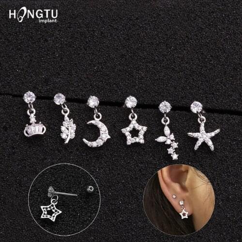 1PC Stainless Steel Zircon Ear Studs 20G Helix Tragus Ring Fashion Ear Cartilage Piercing Earring for Woman Body Jewelry Gift