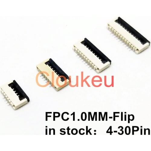 10Pcs FPC 1.0MM Flip Type Bottom Contact Connector 4P 5P 6P 7P 8P 9P 10P 12P 14P 16P 18P 20P 22P 24P 26P 28P 30P