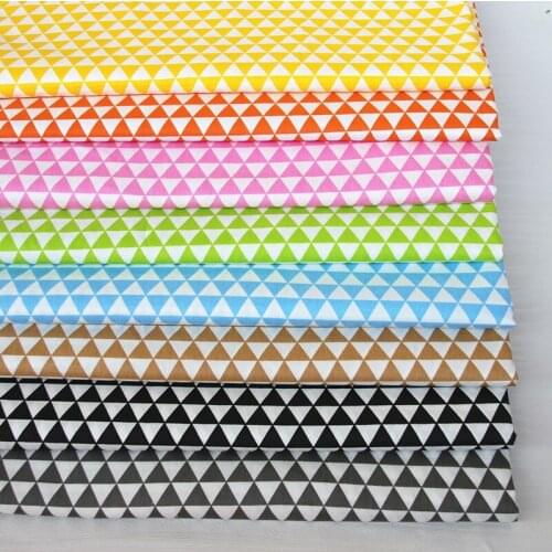100% cotton twill cloth GRAY GREEN YELLOW PINK ORANGE CAMEL geometry tri angle fabrics for DIY handwork tablecloth patchwork