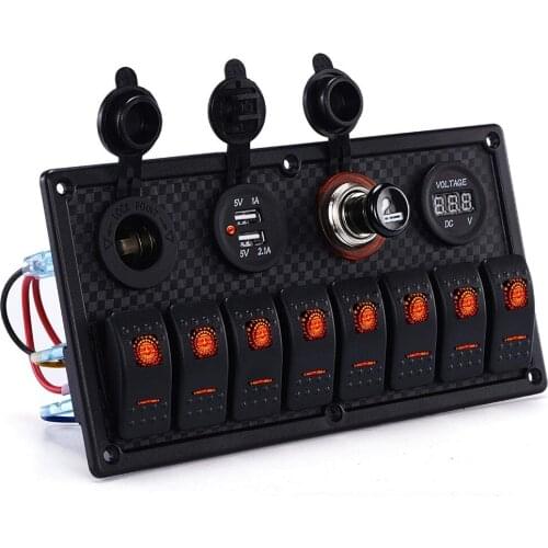 12V/24VWaterproof Blue LED 8 Gang Switch Panel Breaker Car Marine Boat Rocker Voltmeter red led