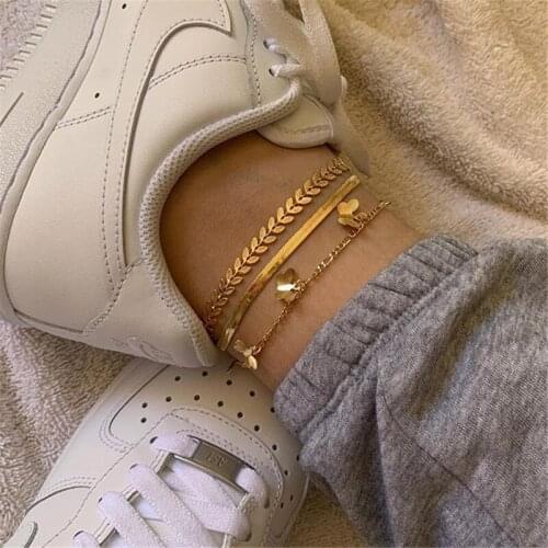 3pcs/set Fashion Gold Color Simple Chain Butterfly Pendant Anklet Jewelry for Women Gifts