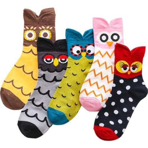 5 Pairs Owl Women Socks Casual Winter Funny Socks Cotton Cartoon Keep Warm Cute Lady Girls Sock Christmas Gift 2021