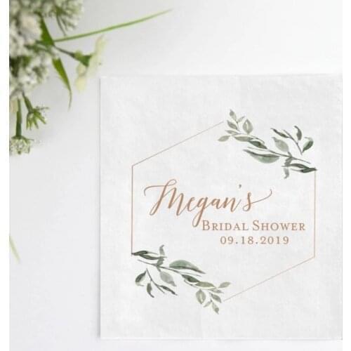 50pcs Geo Greenery Personalised Bridal Shower Napkins | Wedding Napkins | Rehearsal Dinner | Custom Engagement Party Napkins