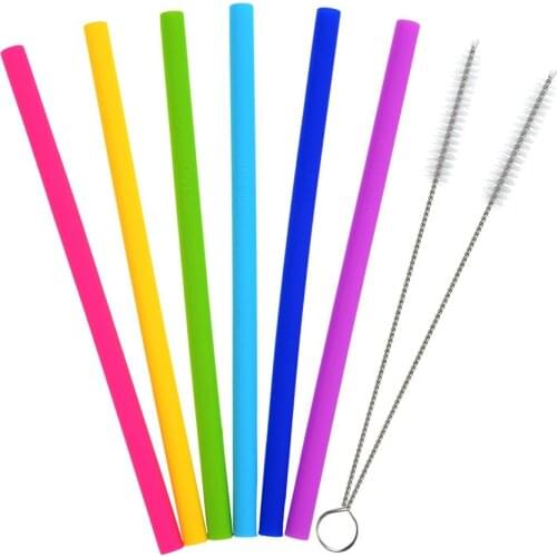 6pcs Reusable Silicone Straws Food Grade Silicone Flexible Bent Straight Drinking Straws With Cleaner Brush Party Bar Accessory