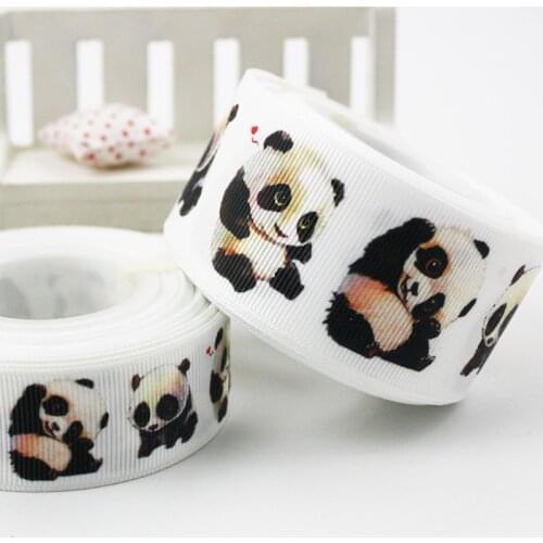 White cartoon panda printed grosgrain ribbon 22mm 25mm animal print wedding decorative diy fabric ribbon 25 yards