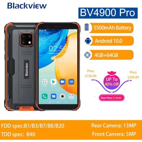 Blackview BV4900 Pro IP68 Rugged Phone Android 10 Waterproof Mobile Phone 5580mAh NFC 5.7 inch 4G Cellphone 4GB 64GB Octa Core
