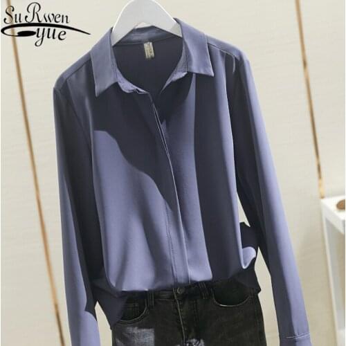 Long Sleeve Blouse Woman Solid Stand Collar Shirt Size 4XL Blouse Woman Elegant Womens Tops and Blouses 8916 50