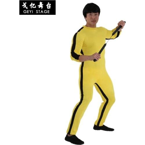 Bruce Lee Rompers for Kid Adults Yellow Wushu Uniforms Kung Fu Set Wu Shu Clothing Chinese Costume for Men Martial Arts Sets