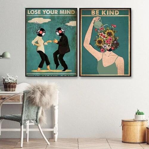 Be Kind To Your Mind Mental Health Canvas Painting Prints Dancing Together Vintage Wall Art Pictures Living Room Decoration