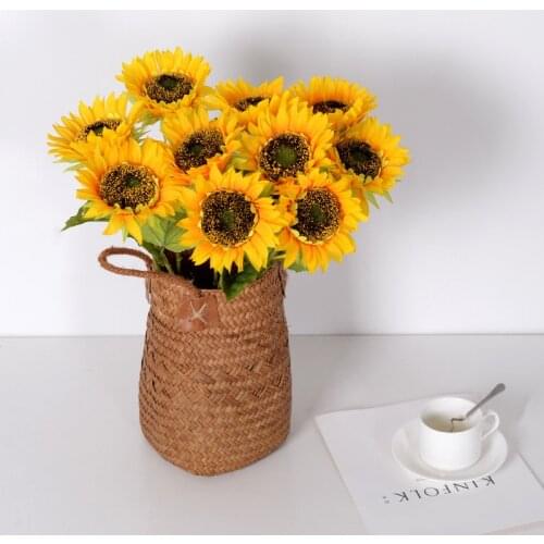1 Big Head Beautiful Yellow Sunflower Bouquet Silk Flower High Quality Artificial Flower DIY Home Decoration Garden Party Decor