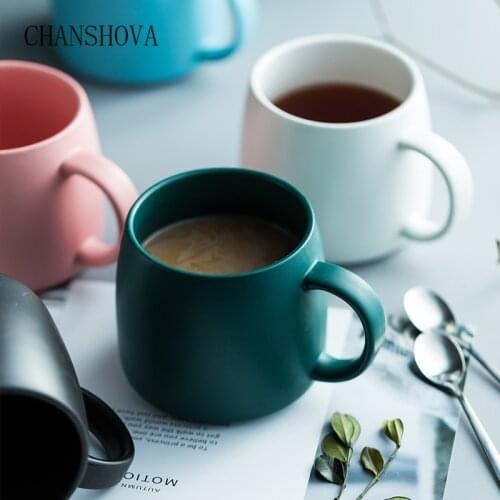 CHANSHOVA 480ml Modern simplicity Matte multiple colour Ceramic coffee mug with spoon Home office Porcelain coffee cups and mugs