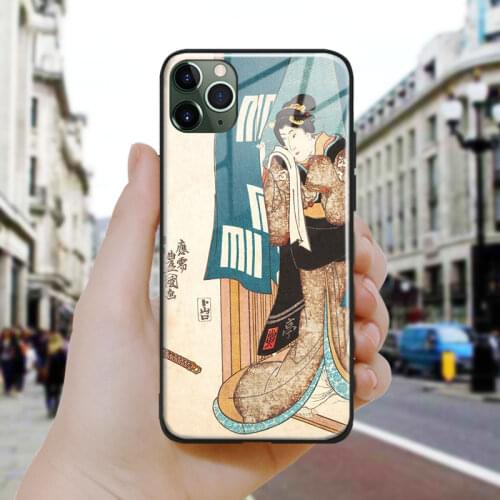 Geisha Ukiyoe Japanese style Soft Silicone Glass Phone Case Cover Shell For iPhone SE 6 6s 7 8 Plus X XR XS 11 12 Mini Pro Max