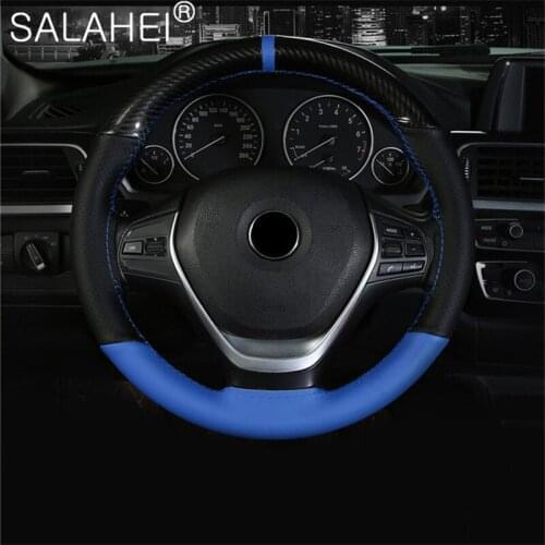 38CM Crystal Carbon Fiber Leather Fashion Sport Hand-stitched Steering Wheel Cover Non-slip Wear-resistant Car Accessories