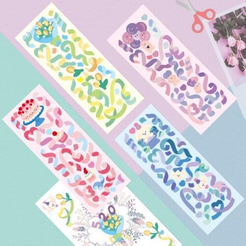 Korean Ins Color Ribbon Cute Stickers Cartoon Animal Flower Cake Paster Notebook Mobile Phone Stationery Diy Decorative Sticker