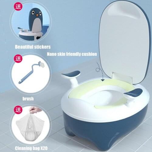 Childrens Toilet With Lid Backrest Baby Potty Training Stool Toilet With Comfortable Skin-friendly Cushion 20 Cleaning Bags