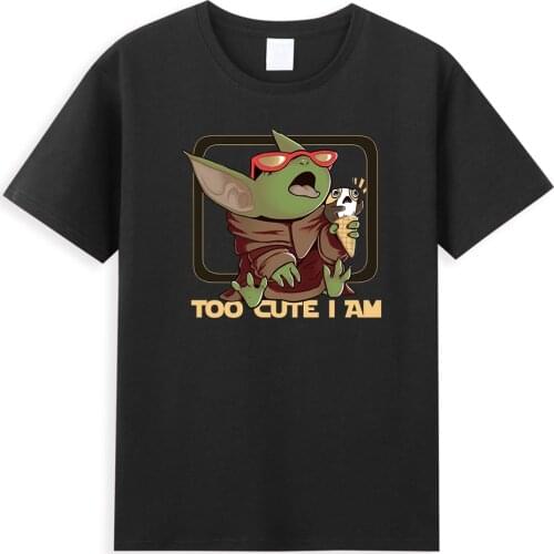 Disney Mandalorian T Shirt Too cute I am Baby Yoda T-shirt O-neck Summer Cotton Short Sleeve Ulzzang Fashion 90s Mens Clothing