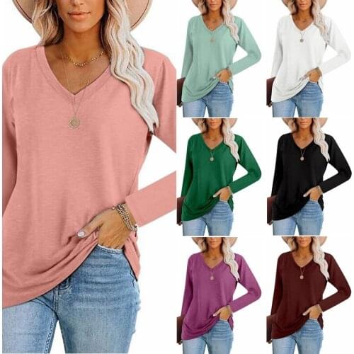 Women T Shirt V Neck Long Sleeve Loose Top Female Fashion Hot Sale Spring Fall Tees Lady Streetwear