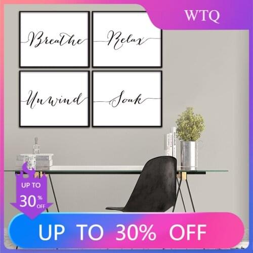 Minimalist Style Quotes Soak Relaxation Breath Wall Canvas Painting Art Poster and Prints Mural Room Decoration for Bathroom