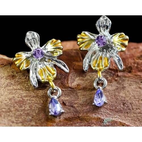 Korean Style Luxury Floral Elegant Drop Earring for Woman Fashion Purple Color Rhinestone Lucky Wedding Bride Jewelry