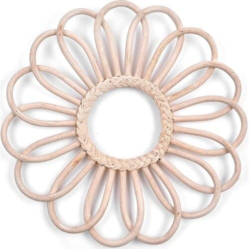 Round Hanging Ornament Wall Mirror Bohemian Chic Decorative Frame Vintage Hand-woven Rattan Crafts Wall Countertops Decoration