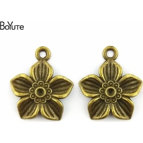 BoYuTe (100 Pieces/lot) 19*22MM Antique Bronze Plated Metal Trendy Five-petaled Flowers Charms Pendant Diy Jewelry Components