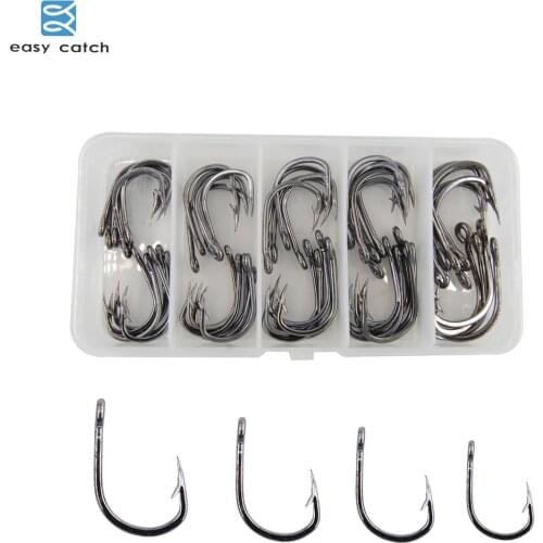 Easy Catch 50 pcs/box size 2/0-5/0 stainless Steel Circle Fishing Hook Barbed Fishhook Set with fishing box