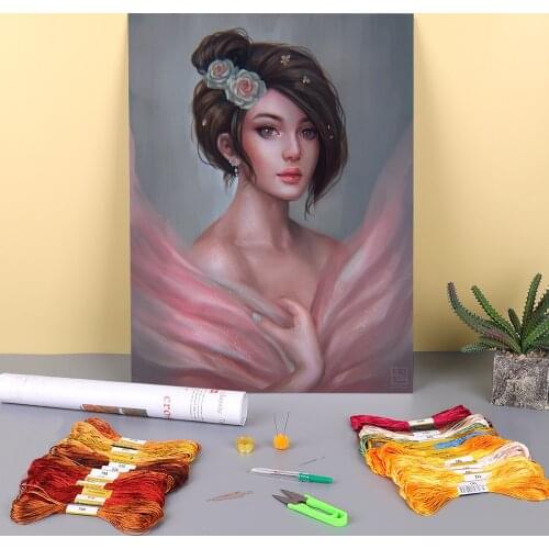 Cartoon Girl Woman Printed Canvas 11CT Cross Stitch Patterns DIY Embroidery DMC Threads Knitting Needlework Painting Adults