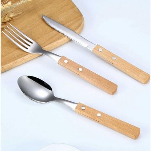 4pcs Stainless Steel Imitation Wooden Handle Cutlery Set Dinnerware Clamp Western Tableware Knife Fork Tea Spoon Silverware