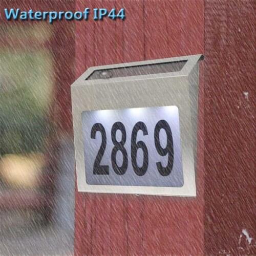 Outdoor LED Solar Doorplate Number Light 12V Stainless Steel Waterproof Home Outside Door Number Plate Address Wall Lamp