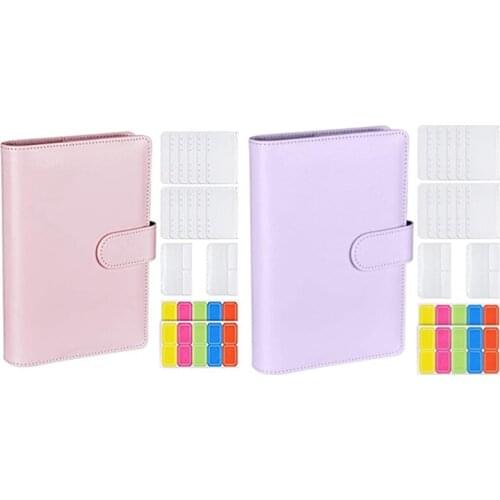 A6 PU Ring Binder,6 Round Rings Notebook Binder 14Pcs Plastic Zippered Envelopes Pockets,with Label Stickers