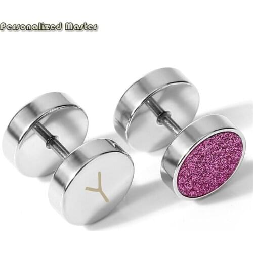 Personalized Master Free Engrave Custom Stainless Steel Glitter Barbell Screw Stud Earring Fake Cheater Illusion Tunnel Ear Plug