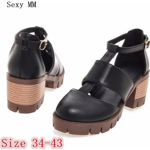 Cut-Outs Summer Casual Retro Women Brogue High Heel Shoes Pumps High Heels Gladiator Sandals Woman Plus Size 34-40.41.42.43