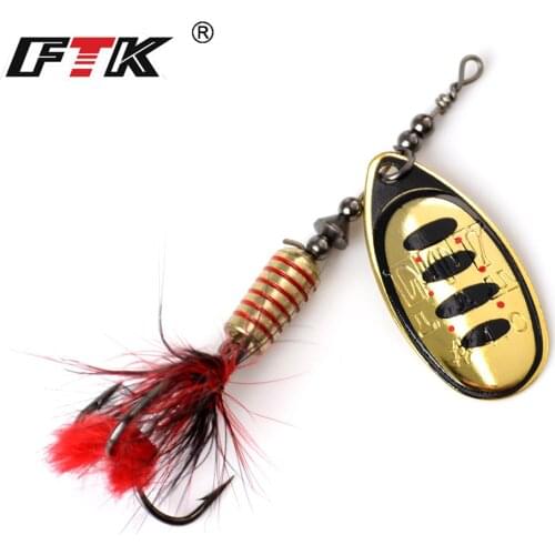 FTK Fishing Lure 1pc 7.5g 12g 17.5g Metal Hard Spinner Bait Accessories Treble Hook Wobblers Tackle Saltwater with Feather