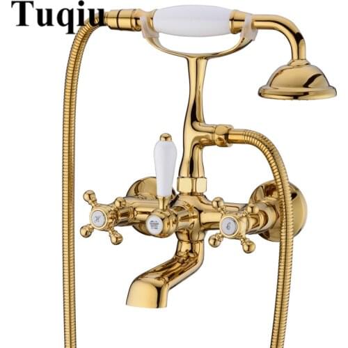 Luxury Bathroom Bathtub faucet set Wall Mounted Shower faucet set Gold Chrome Classic Double Handle Chrome Top High Quality