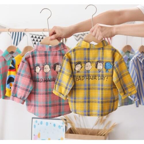 Boys Girls Shirts For Fashion Cotton Soft Plaid Shirt Spring Autumn Wear Blouse kids Clothes Baby Long sleeve Shirt 1-5 Y