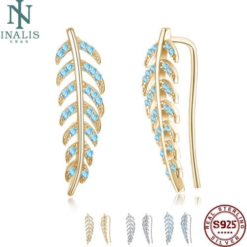 INALIS Leaf Earrings Stud Genuine 925 Sterling Silver Korean Exquisite Earrings For Women Girl Anniversary Gift Boutique Jewelry