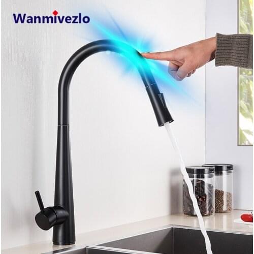 Blacken Sensitive Touch Control Kitchen Faucet Pull Down Touch Sensor Kitchen Sink Mixer Dual Outlet Water Modes Tap