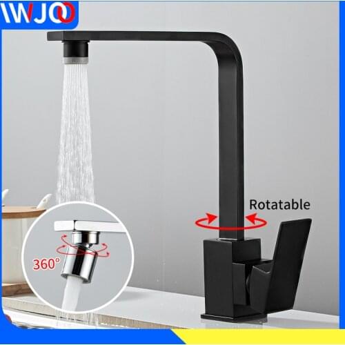 Kitchen Faucet Black Brass 360 Degree Rotation Kitchen Sink Faucet Mixer 2 Effluent Modes Single Handle Hole Hot Cold Water Tap