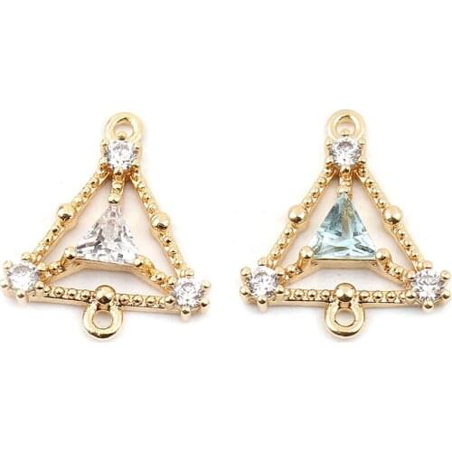 Rhinestone Triangle Connectors Copper Hollow Charms Gold Color Rhinestone15mm x 13mm For DIY Necklace Jewelry Making, 1 Piece