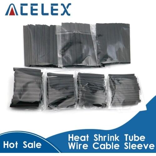 127pcs/lot Heat Shrink Tubing 7.28m 2:1 Black Tube Car Cable Sleeving Assortment Wrap Wire Kit with Polyolefin Tub Free Shipping