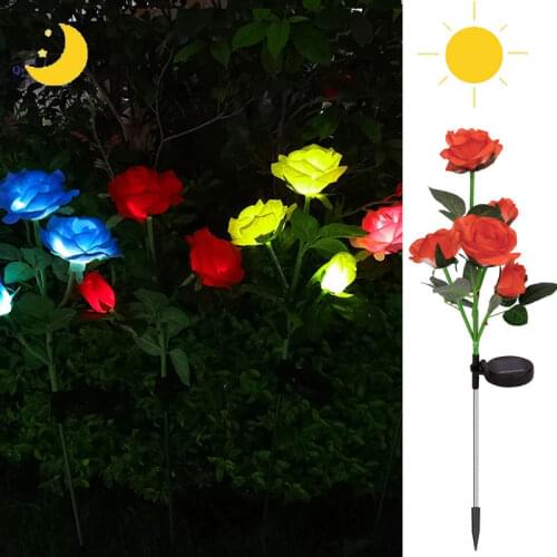 Solar Flower Rose Lights Outdoor Decorative Garden Christmas Decoration With 5 Rose Flowers Pathway Lamp for Garden Patio Yard