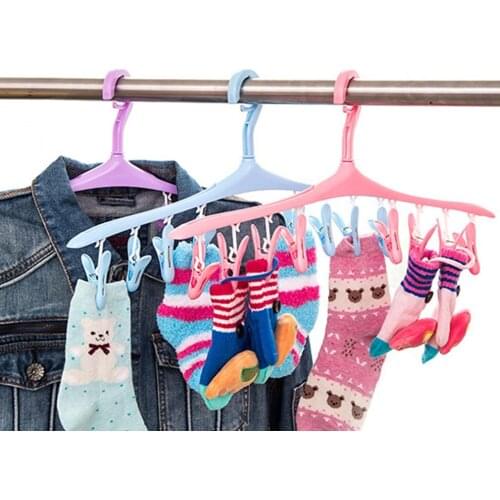 NEW Windproof 8 Clips Multifunctional Space Saving Hanger Cloth Hanger Socks Hanger Hook Folding Dryer Rack