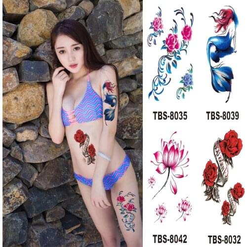 Waterproof Temporary Tattoo Stickers Rose Peony Butterfly Body Art Flower Tattoo Men And Women