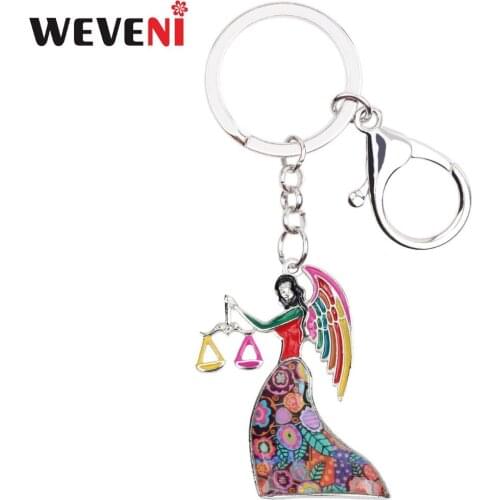 WEVENI Enamel Star Lucky Zodiac The LIBRA Key Chain Women keychain Gift Pendant Charms Keychain Car key Wallet Jewelry 2018 News