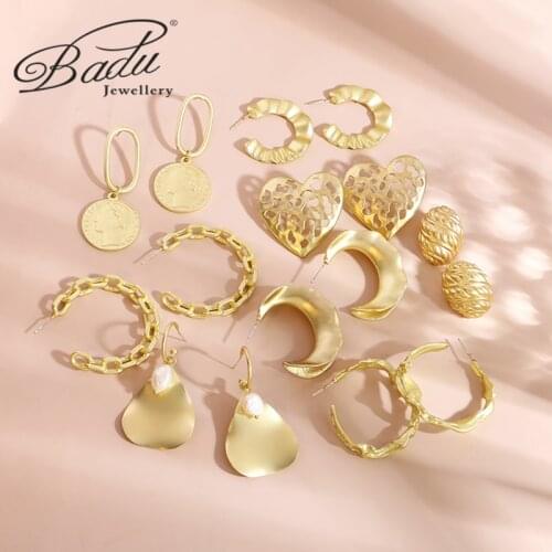 Badu 2021 New Vintage Geometric Matte Gold Drop Earring for Women Fashion Statement Dangle Earring Trend Earing Jewelry