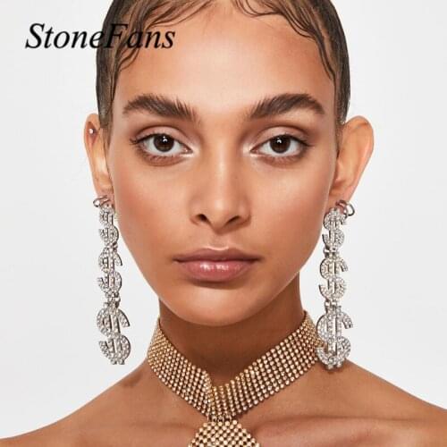 Stonefans Fahsion Rhinestone Dollar Money Earrings Drops for Women Shiny Crystal Dangle Earrings Pendan jewelry Accessories Gift